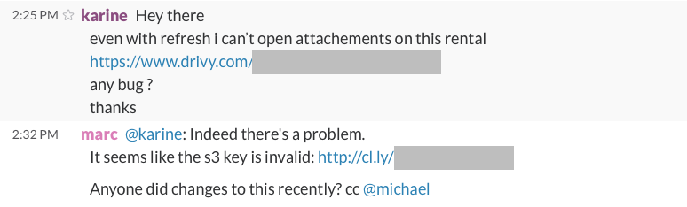 Bug report on slack