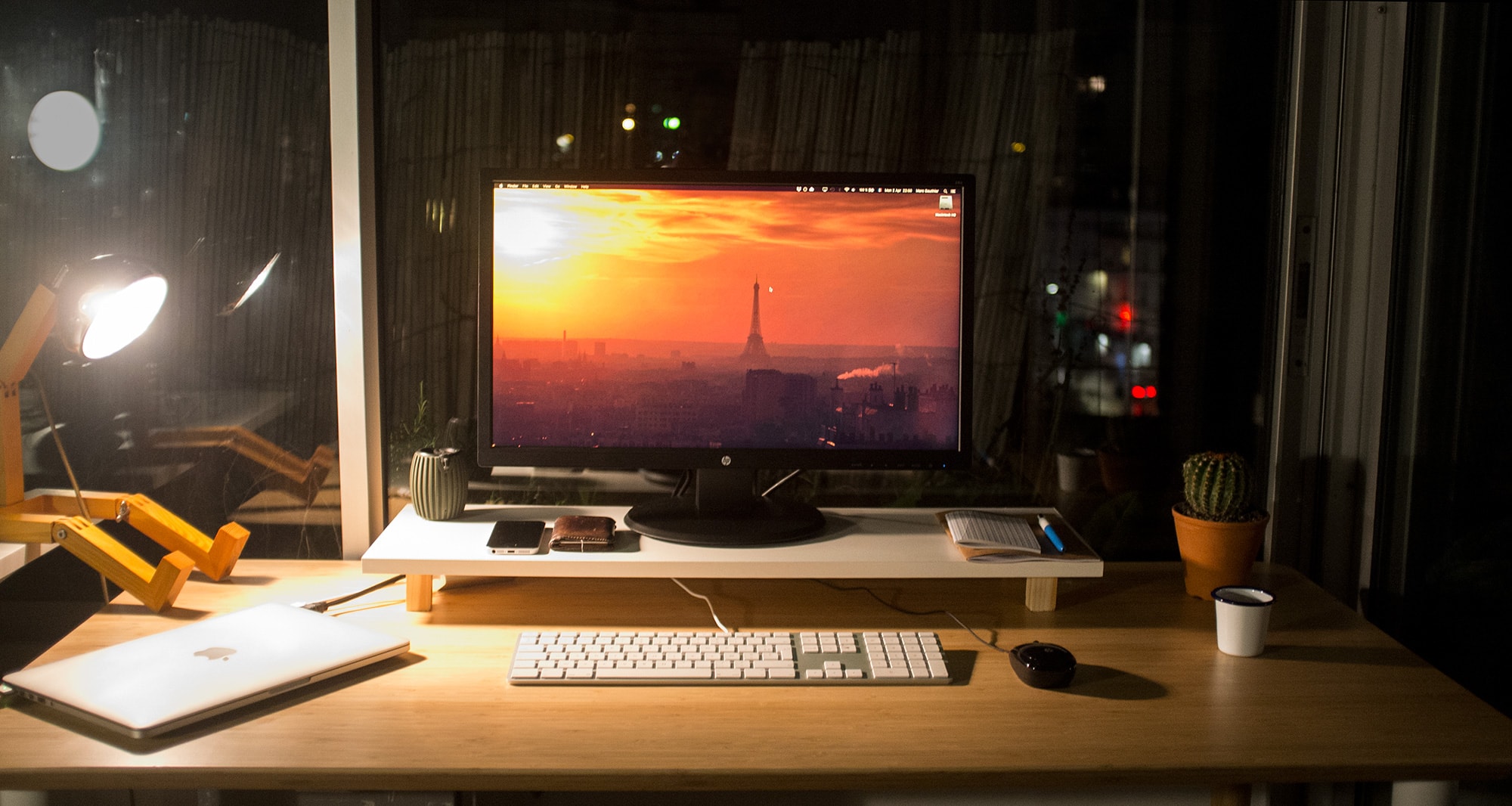 Home desk with a custom monitor stand