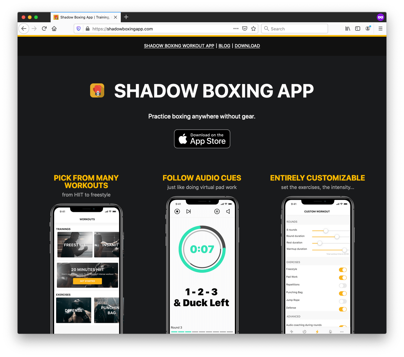 Shadow boxing app website