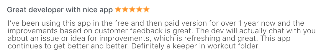 User review on the app